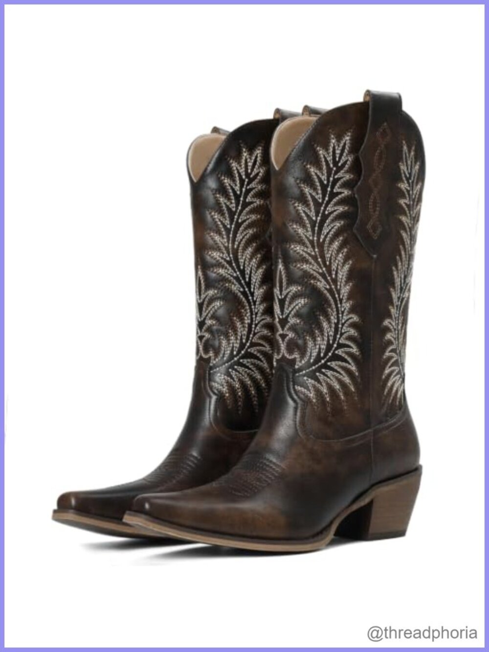 Faux Leather Cowboy Boots Snip Toe Mid Calf Western Block Heel